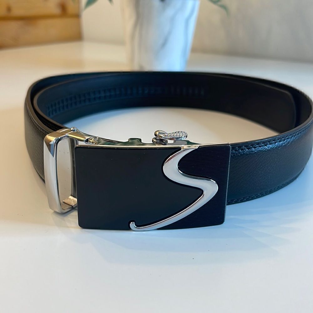 Black Leather fashion buckle belt.  44 inches.  NWOT